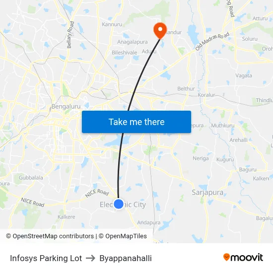 Infosys Parking Lot to Byappanahalli map