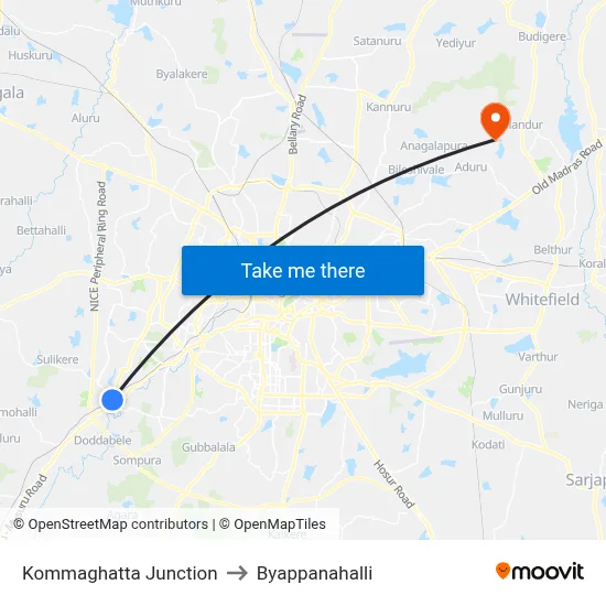 Kommaghatta Junction to Byappanahalli map