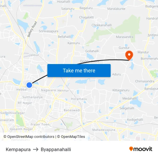 Kempapura to Byappanahalli map