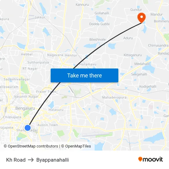 Kh Road to Byappanahalli map