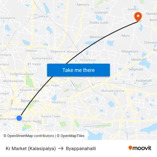 Kr Market (Kalasipalya) to Byappanahalli map