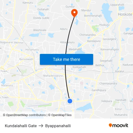 Kundalahalli Gate to Byappanahalli map