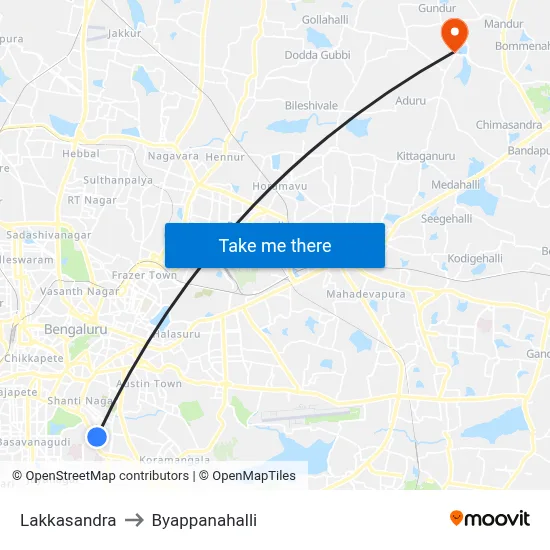 Lakkasandra to Byappanahalli map