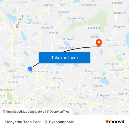 Manyatha Tech Park to Byappanahalli map