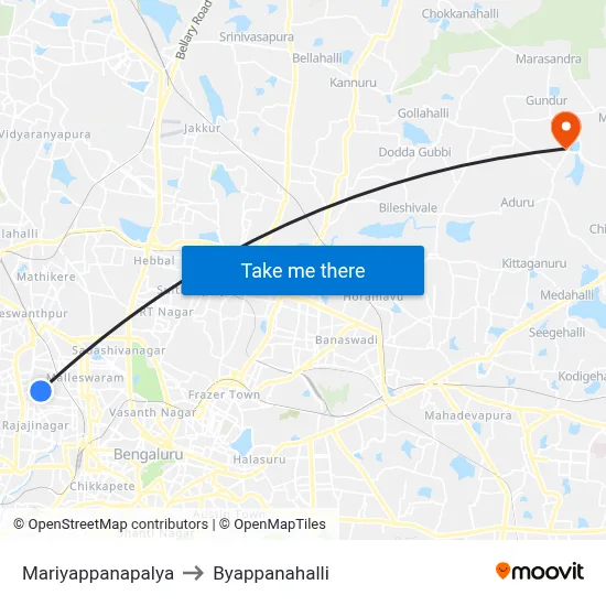 Mariyappanapalya to Byappanahalli map