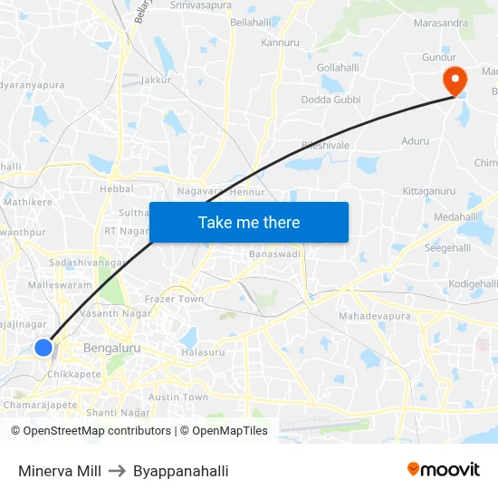 Minerva Mill to Byappanahalli map