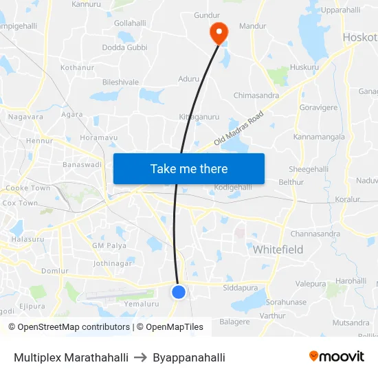 Multiplex Marathahalli to Byappanahalli map