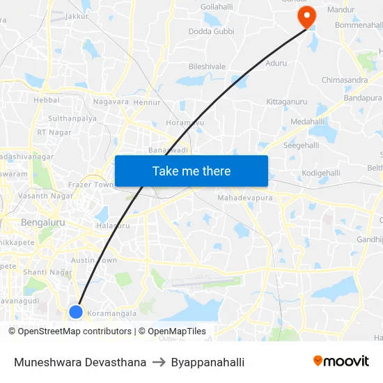 Muneshwara Devasthana to Byappanahalli map