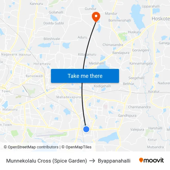 Munnekolalu Cross (Spice Garden) to Byappanahalli map