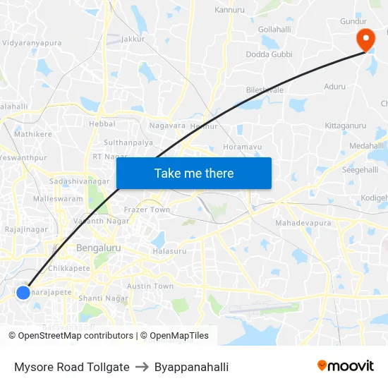 Mysore Road Tollgate to Byappanahalli map