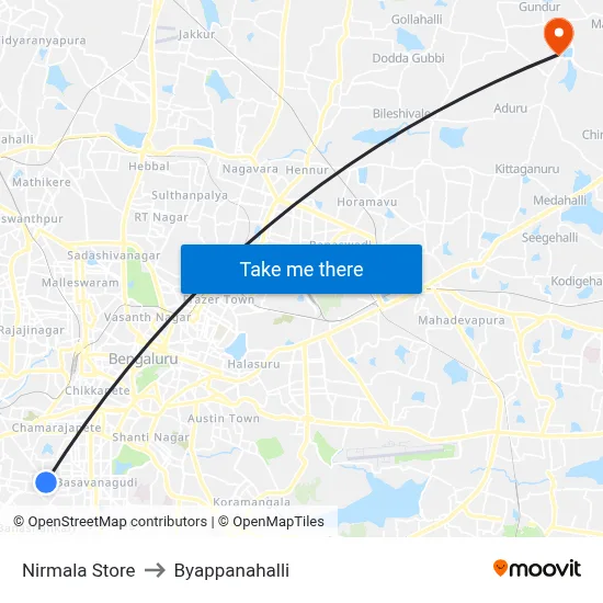 Nirmala Store to Byappanahalli map