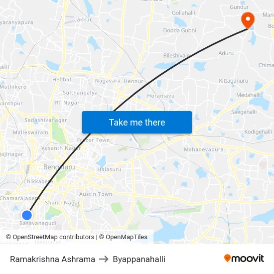 Ramakrishna Ashrama to Byappanahalli map