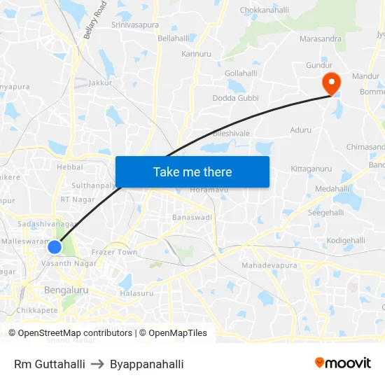 Rm Guttahalli to Byappanahalli map
