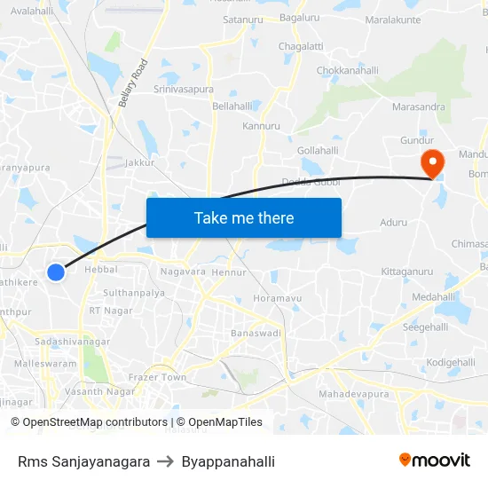 Rms Sanjayanagara to Byappanahalli map