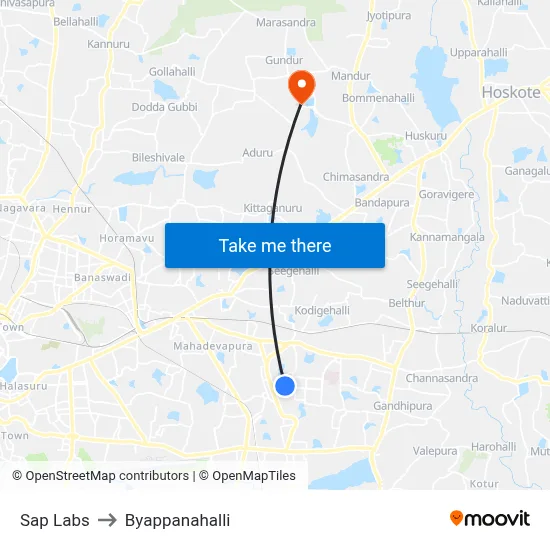 Sap Labs to Byappanahalli map