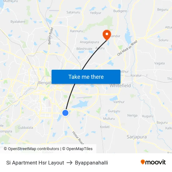 Si Apartment Hsr Layout to Byappanahalli map
