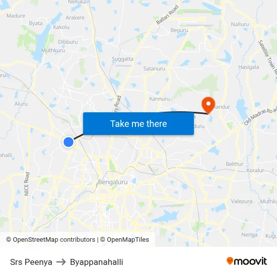 Srs Peenya to Byappanahalli map