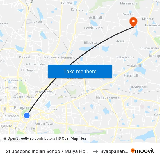 St Josephs Indian School/ Malya Hospital to Byappanahalli map