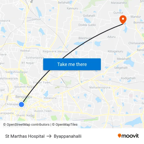 St Marthas Hospital to Byappanahalli map