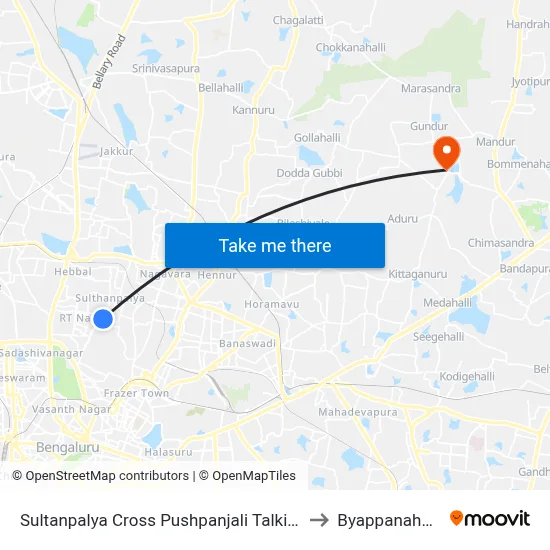 Sultanpalya Cross Pushpanjali Talkies to Byappanahalli map