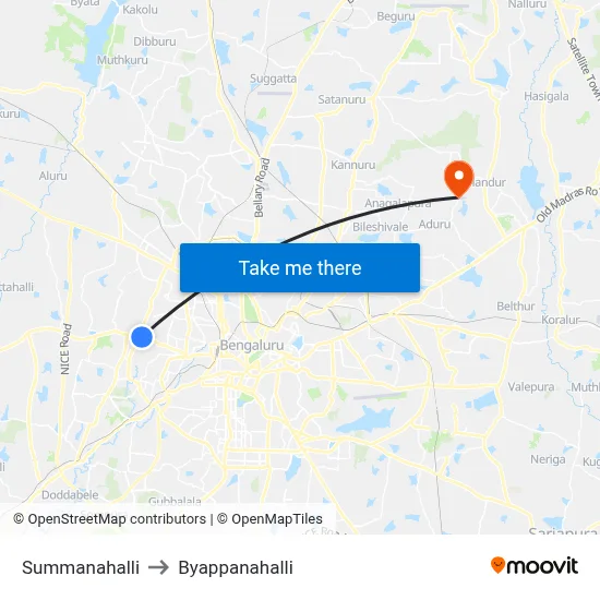 Summanahalli to Byappanahalli map
