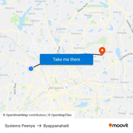 Systems Peenya to Byappanahalli map