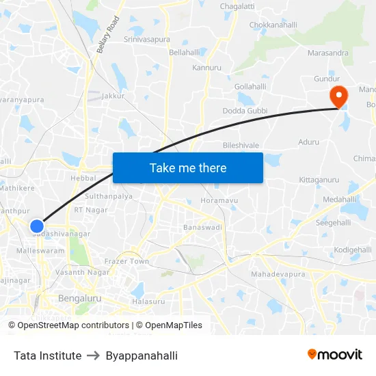 Tata Institute to Byappanahalli map