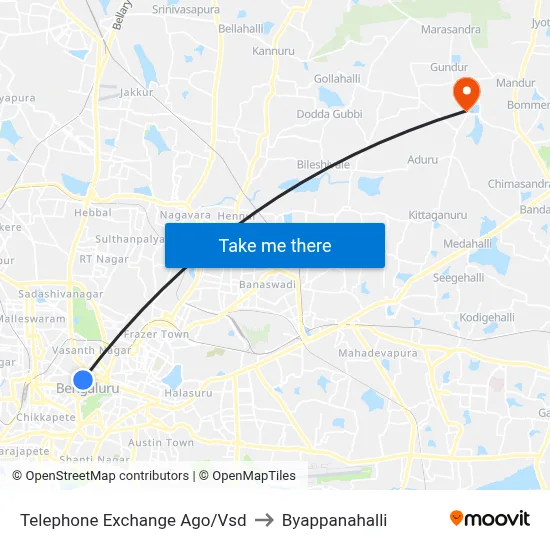 Telephone Exchange Ago/Vsd to Byappanahalli map