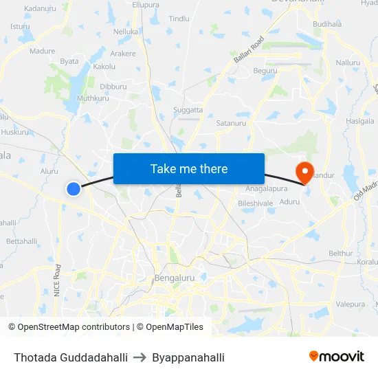 Thotada Guddadahalli to Byappanahalli map