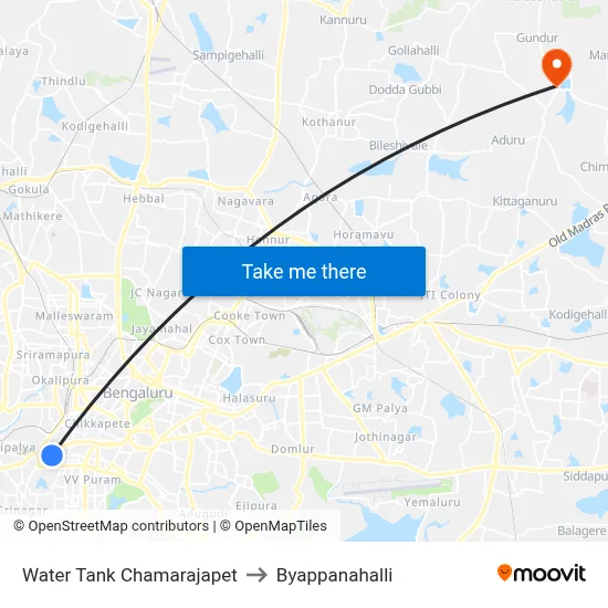 Water Tank Chamarajapet to Byappanahalli map