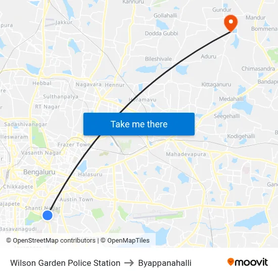 Wilson Garden Police Station to Byappanahalli map