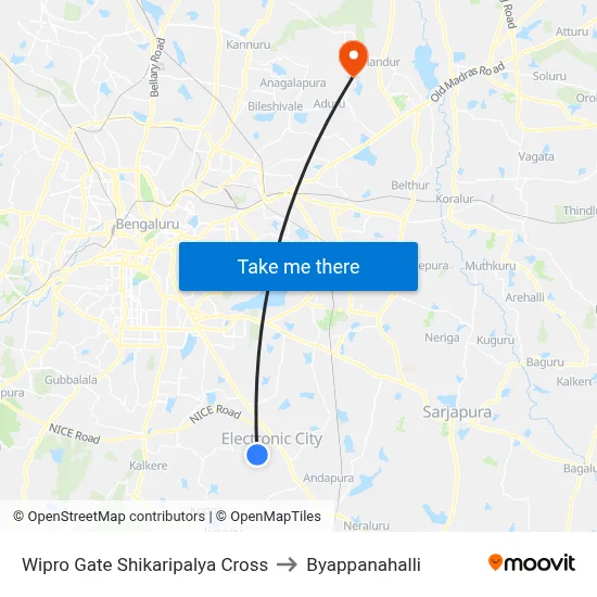 Wipro Gate Shikaripalya Cross to Byappanahalli map