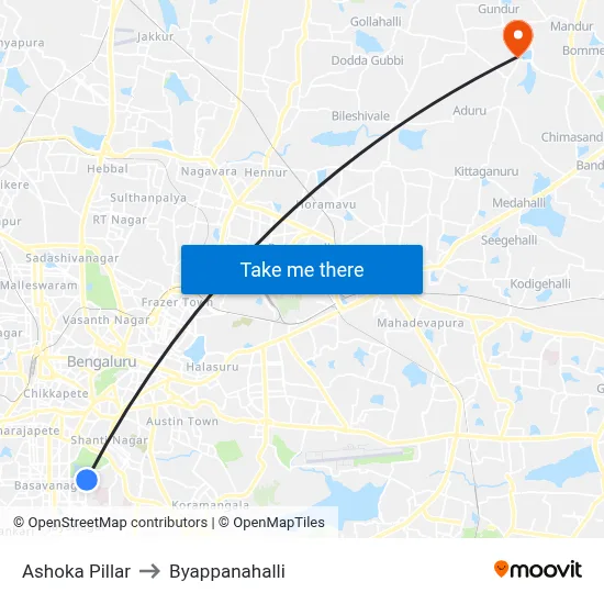 Ashoka Pillar to Byappanahalli map