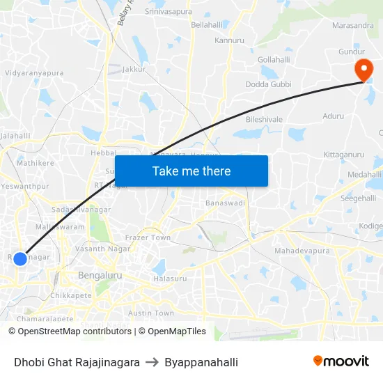 Dhobi Ghat Rajajinagara to Byappanahalli map