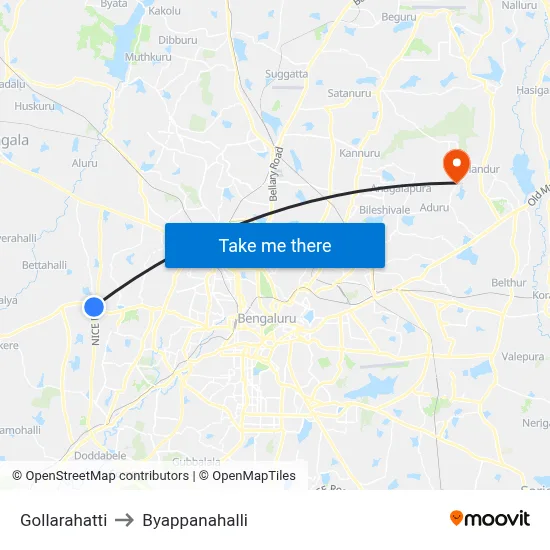 Gollarahatti to Byappanahalli map