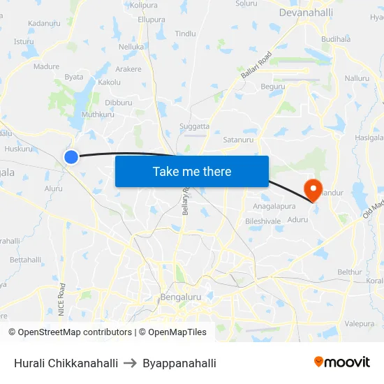 Hurali Chikkanahalli to Byappanahalli map