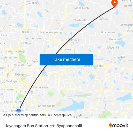 Jayanagara Bus Station to Byappanahalli map