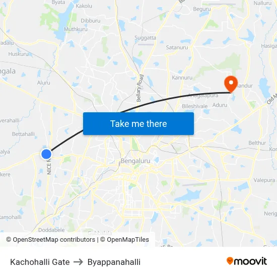 Kachohalli Gate to Byappanahalli map