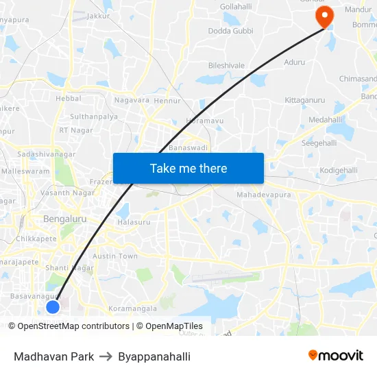Madhavan Park to Byappanahalli map
