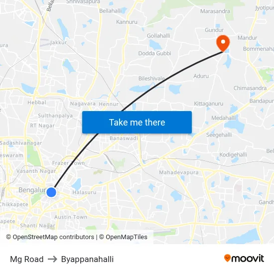 Mg Road to Byappanahalli map