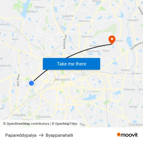 Papareddypalya to Byappanahalli map