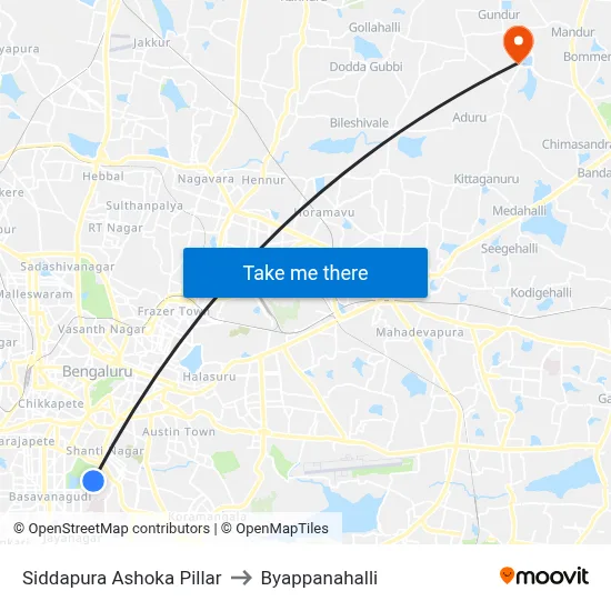 Siddapura Ashoka Pillar to Byappanahalli map