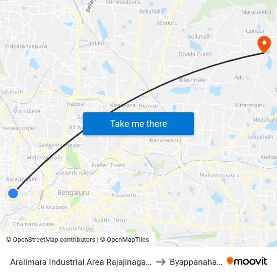 Aralimara Industrial Area Rajajinagara to Byappanahalli map