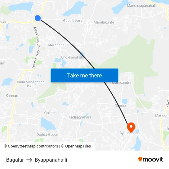 Bagalur to Byappanahalli map