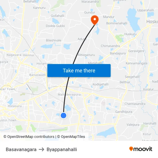 Basavanagara to Byappanahalli map