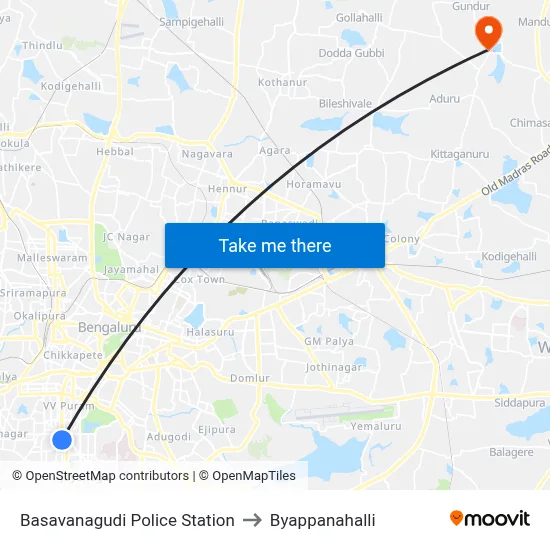 Basavanagudi Police Station to Byappanahalli map
