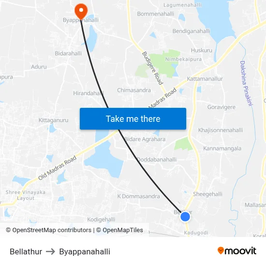 Bellathur to Byappanahalli map