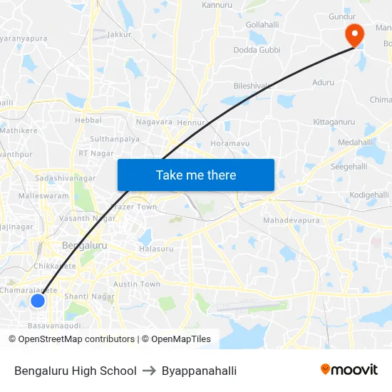 Bengaluru High School to Byappanahalli map