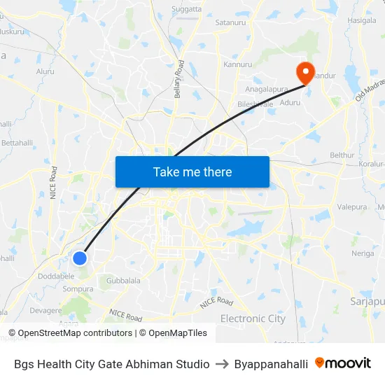 Bgs Health City Gate Abhiman Studio to Byappanahalli map
