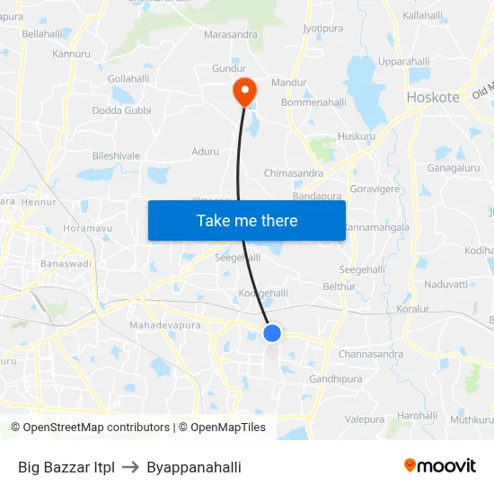 Big Bazzar Itpl to Byappanahalli map